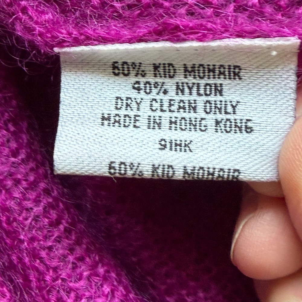 Vintage Mohair Blend Fuzzy Sweater Womens L Magenta Purple Cozy Luxury Cobain - Picture 4 of 8